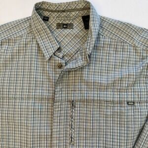 REI Long Sleeve Plaid UPF Shirt Mens L Outdoor Fishing Hiking Blue Green